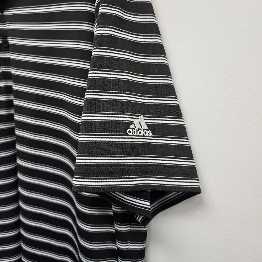 Adidas Climalite Golf Polo Shirt Black White Striped Mens Size XL Stretch